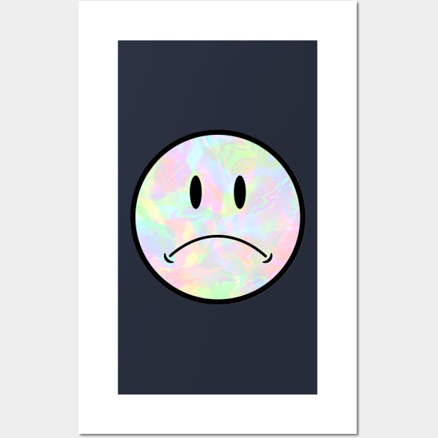 Holo Trippy Sad Frown Face Black Outline closer eyes Wall Art by opptop